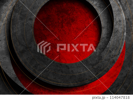Black and red grunge circles abstract background with golden lines 114047818