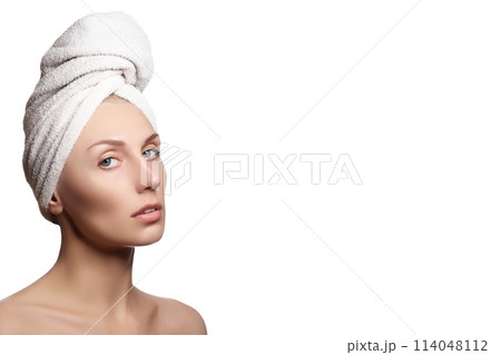 Skin Care Woman Applying Cream on Cheek. Closeup Skin Care Woman Applying Cream on Cheek. Closeup 114048112