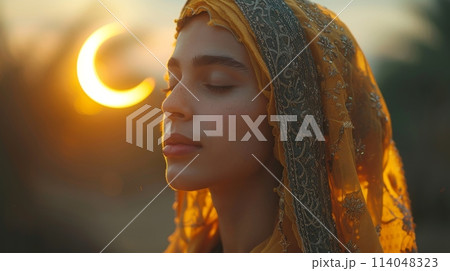 A young Muslim woman on the Eid al-Adha holiday 114048323