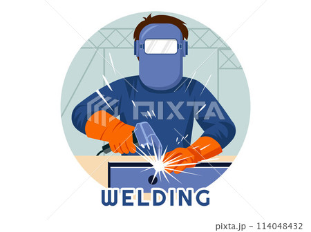 Welding Service Vector Illustration with Professional Welder Job Weld Metal Structures, Pipe and Steel Construction in Flat Cartoon Background Welding Service Vector Illustration with Professional Welder Job Weld Metal Structures, Pipe and Steel Construction in Flat Cartoon Background 114048432