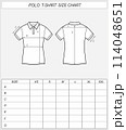Polo tshirt size chart. T shirt front and back 114048651