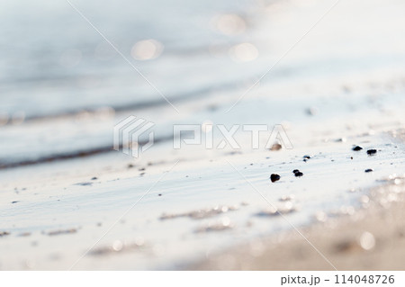 海の引き潮と優しい光と石 114048726