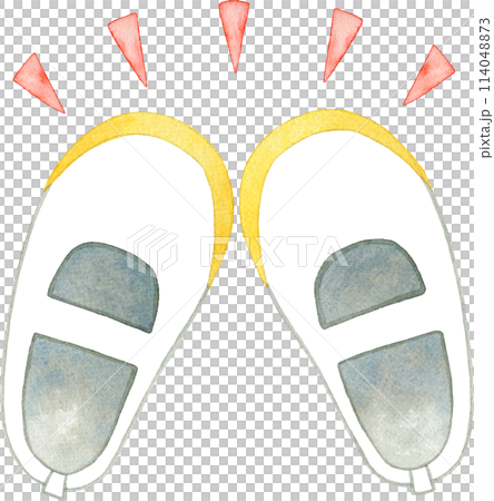 從上面看到的室內鞋（黃色）的水彩插圖 114048873