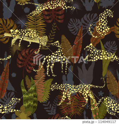 Leopard seamless pattern with tropical leaves 114049117