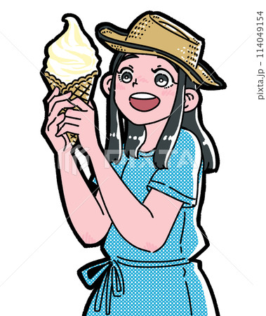 ソフトクリームを持つ女の子のイラスト素材 [114049154] - PIXTA