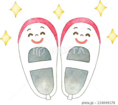 綺麗にそろった笑顔の上履きの水彩イラスト 114049178