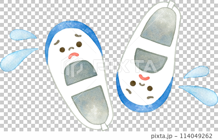 バラバラの困り顔の上履きの水彩イラスト バラバラの困り顔の上履きの水彩イラスト 114049262