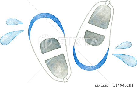 バラバラの上履きの水彩イラスト バラバラの上履きの水彩イラスト 114049291