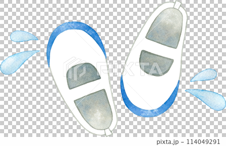 バラバラの上履きの水彩イラスト バラバラの上履きの水彩イラスト 114049291