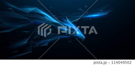 Bald eagle swoop attack. Animal wildlife. Futuristic digital technology. Low polygonal, wireframe, linear and mesh illustration 114049502