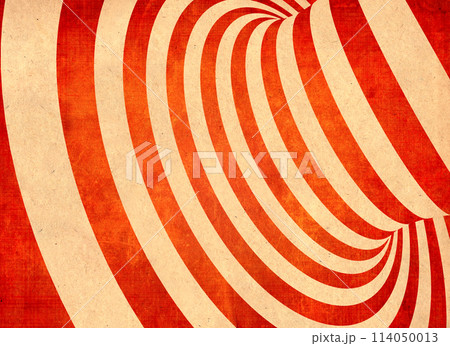 Retro background with texture of old soiled paper of red and yellow color and striped pattern. Vintage horizontal or vertical backdrop. Copy space for text 114050013