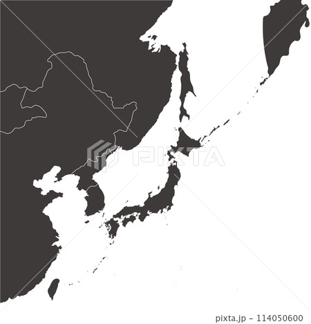 日本と周辺国の地図、モノクロ 日本と周辺国の地図、モノクロ 114050600