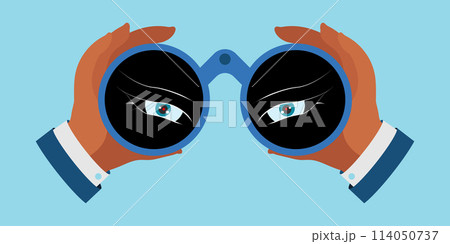 Hands holding binoculars isolated on background. 114050737