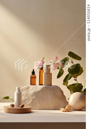 Natural skincare cosmetics bottles background 114050814