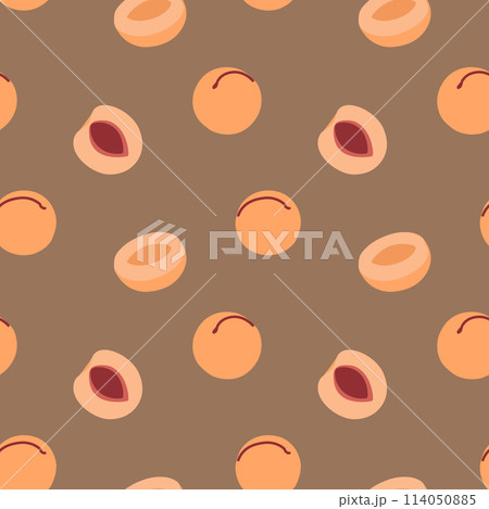 Seamless pattern with peaches on dark background. Contemporary abstract flat design for decor, covers, paper. Cute vector illustration. 114050885