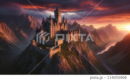 夕日に染まる城 夕日に染まる城 114050906