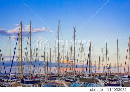 Yacht masts in the port of Larnaca Yacht masts in the port of Larnaca 114052083