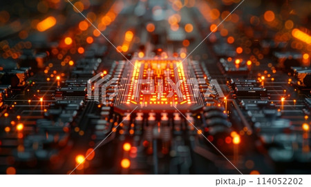 Circuit board close-up. Electronic computer hardwa 114052202