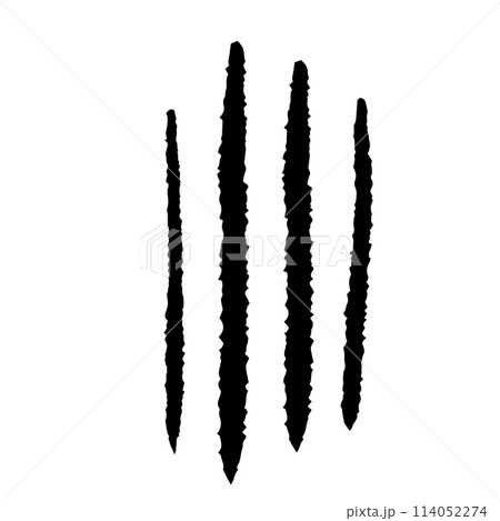 Clows scratches silhouette marks, cat or wild animal scrape track scratches paw shape isolated on white background. Nails trace texture with torn edge. 114052274