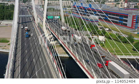 Cable-stayed bridge with cars Cable-stayed bridge with cars 114052404
