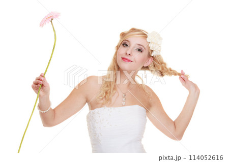 Wedding day. Portrait happy woman bride isolated Wedding day. Portrait happy woman bride isolated 114052616