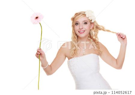 Wedding day. Portrait happy woman bride isolated 114052617