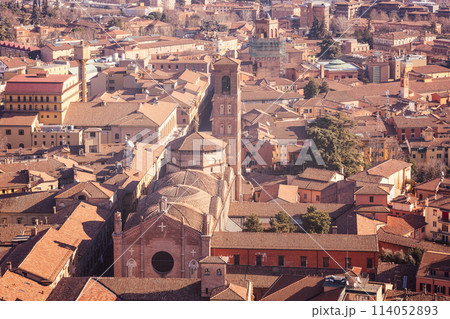 Bologna cityscape from above: church, historic buildings, residential zones Bologna cityscape from above: church, historic buildings, residential zones 114052893