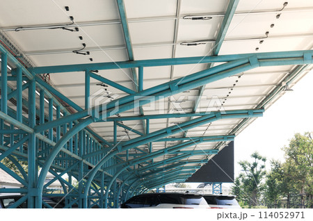 Solar car parking or parking lot with concept of green clean power energy. Solar car parking or parking lot with concept of green clean power energy. 114052971