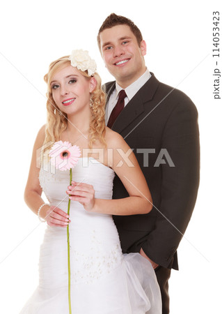 Wedding day. Portrait happy couple bride and groom 114053423