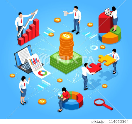 Business analytics infographics in isometric view 114053564