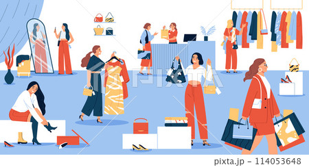 Woman shopping composition in flat design 114053648