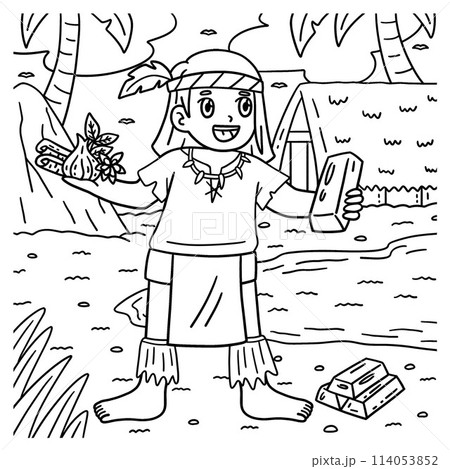 Columbus Day Native Man Spices and Gold Coloring  Columbus Day Native Man Spices and Gold Coloring  114053852