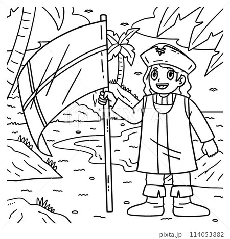 Columbus Day Man with a Flag Coloring Page  114053882