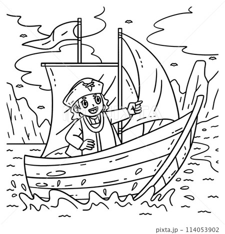 Columbus Day Man on the Ship Coloring Page Columbus Day Man on the Ship Coloring Page 114053902
