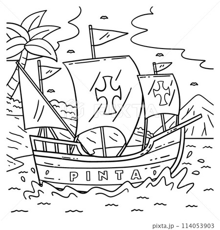 Columbus Day Pinta Ship Coloring Page for Kids 114053903