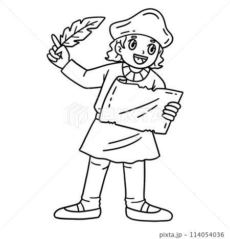 Columbus Day Explorer with Quill and Map Isolated  Columbus Day Explorer with Quill and Map Isolated  114054036