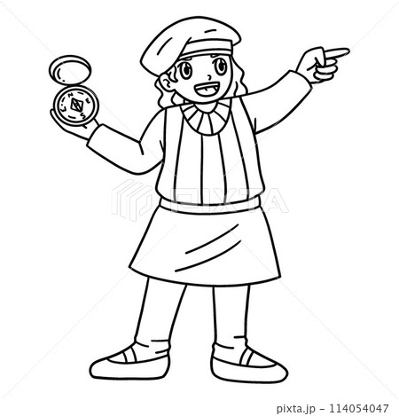 Columbus Day Explorer with Compass Isolated  114054047
