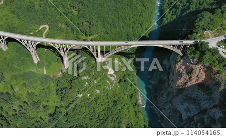 Aerial view on Djurdjevica arch bridge over Tara 114054165
