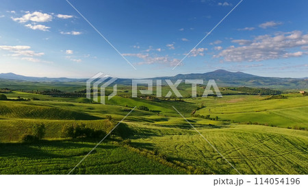 Tuscany aerial landscape of farmland hills 114054196