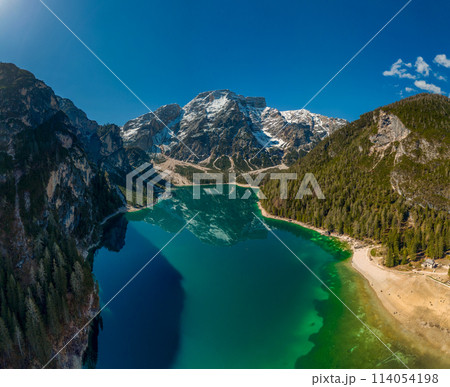 Lake Braies in Dolomite Alps 114054198