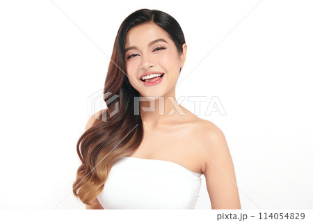 Beautiful young asian woman with clean fresh skin on white background, Face care, Facial treatment, Cosmetology, beauty and spa, Asian women portrait. 114054829