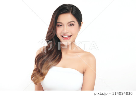 Beautiful young asian woman with clean fresh skin on white background, Face care, Facial treatment, Cosmetology, beauty and spa, Asian women portrait. 114054830