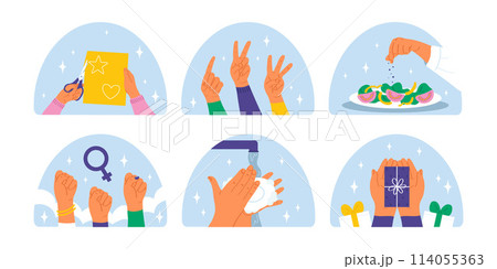 Hand drawn hand gestures compositions 114055363