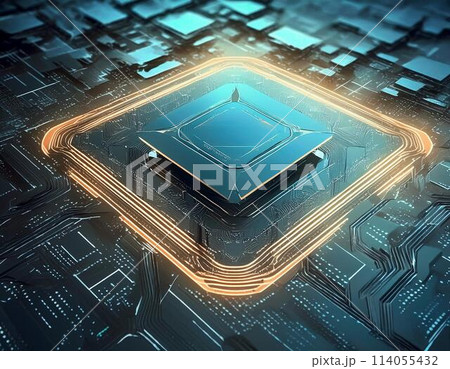 AI人工知能イメージ_光るラインに囲まれる半導体3 AI人工知能イメージ_光るラインに囲まれる半導体3 114055432