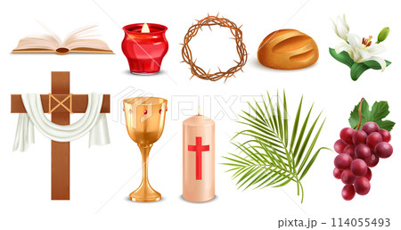 Palm Sunday elements in realistic view 114055493
