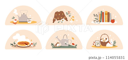 Cottage core compositions in flat design 114055831