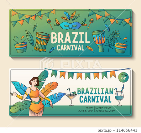 Hand drawn brazilian carnival banners 114056443