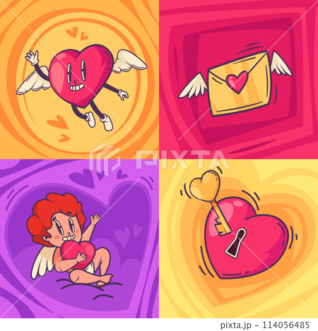 Hand drawn cartoon groovy love illustration 114056485