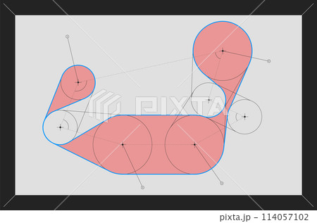 Vector illustration. Circles connected by lines, representing machine with moving parts. Engineering or science education to depict motion of mechanical systems. Vector illustration. Circles connected by lines, representing machine with moving parts. Engineering or science education to depict motion of mechanical systems. 114057102