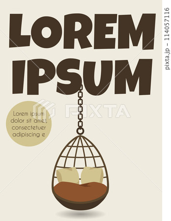 Advertising poster with wicker hanging chair. Place for text. Advertising poster with wicker hanging chair. Place for text. 114057116
